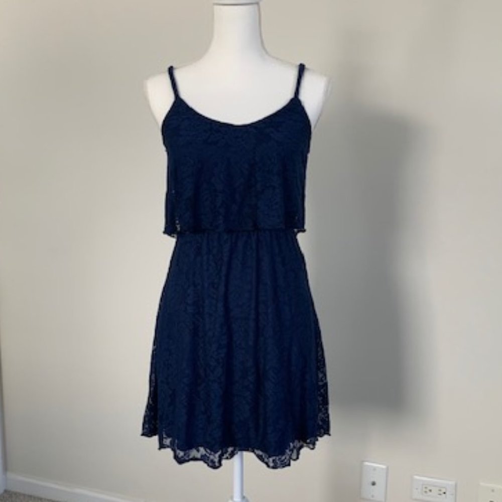Juniors Navy Blue Strappy Lace Dress